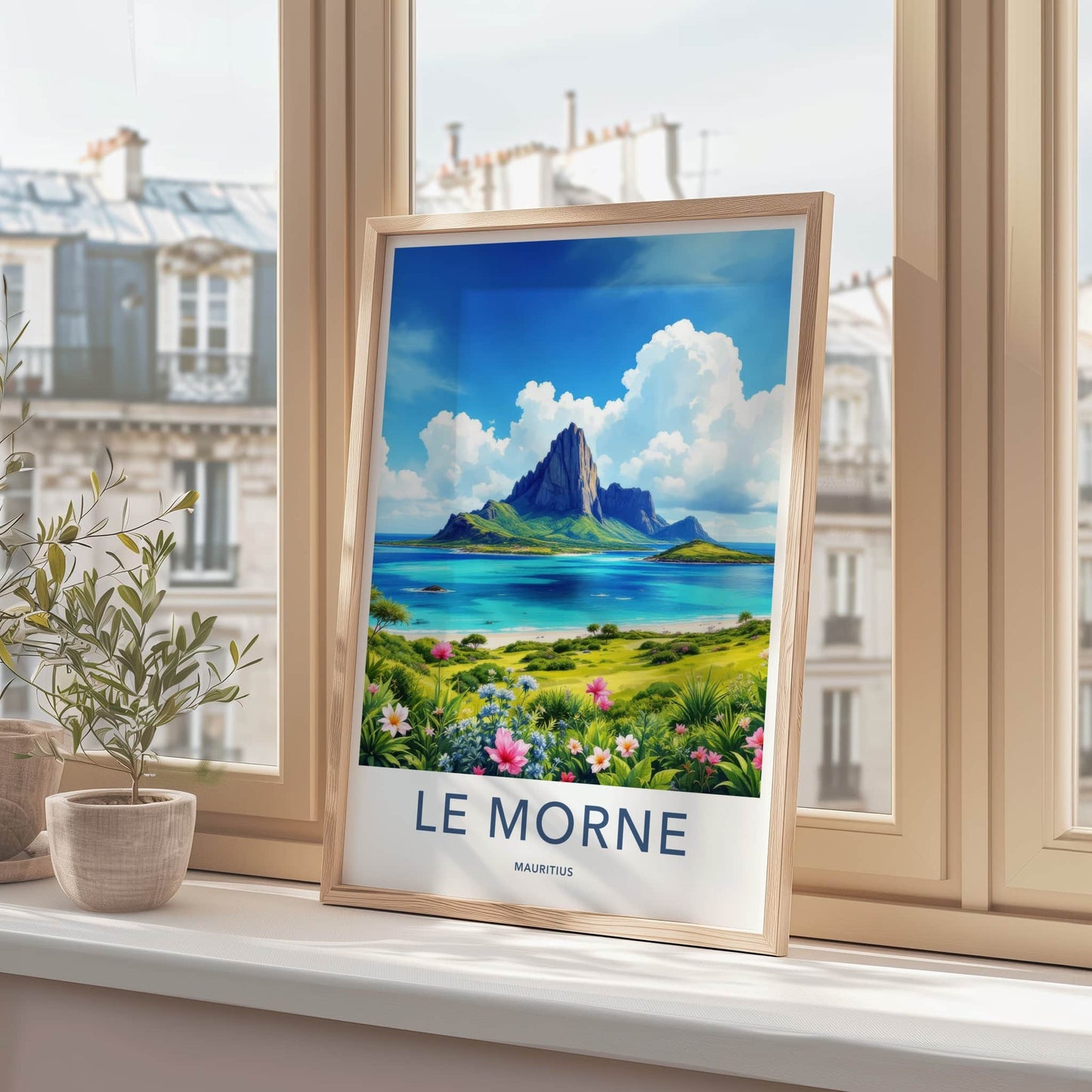 LE MORNE Poster - MAURITIUS Travel Art - Dramatic Peak Ocean Home Decor