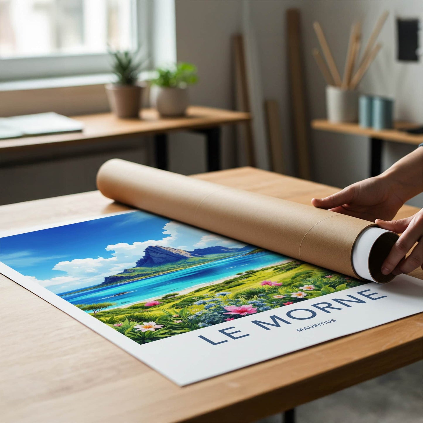 LE MORNE Poster - MAURITIUS Travel Art - Dramatic Peak Ocean Home Decor