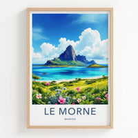 LE MORNE Poster - MAURITIUS Travel Art - Dramatic Peak Ocean Home Decor