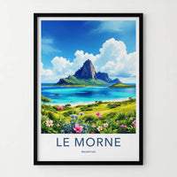 LE MORNE Poster - MAURITIUS Travel Art - Dramatic Peak Ocean Home Decor