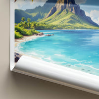 Le Morne Poster - Mauritius Travel Art - Tropical Mountain Lagoon Home Decor
