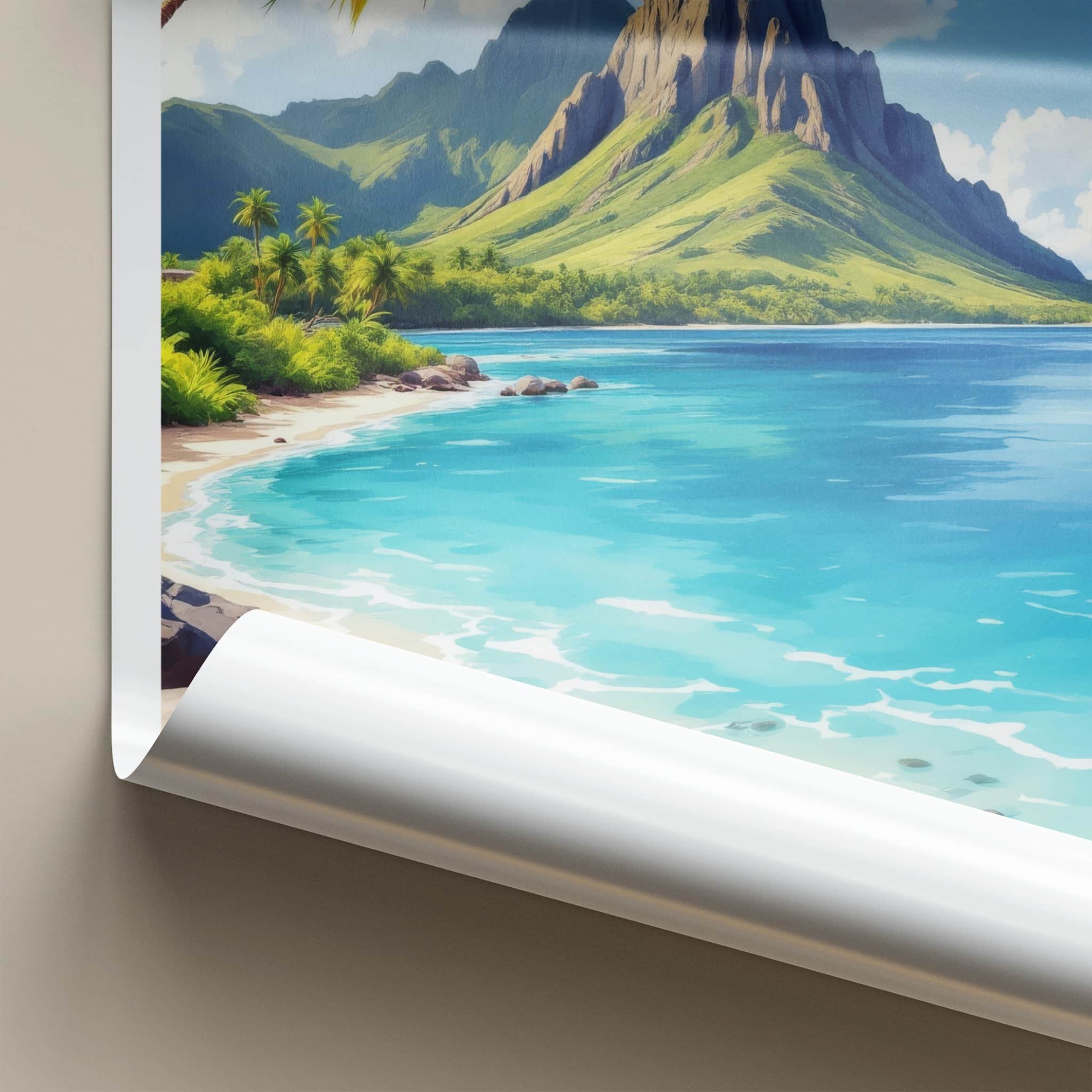 Le Morne Poster - Mauritius Travel Art - Tropical Mountain Lagoon Home Decor