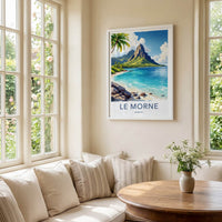 Le Morne Poster - Mauritius Travel Art - Tropical Mountain Lagoon Home Decor