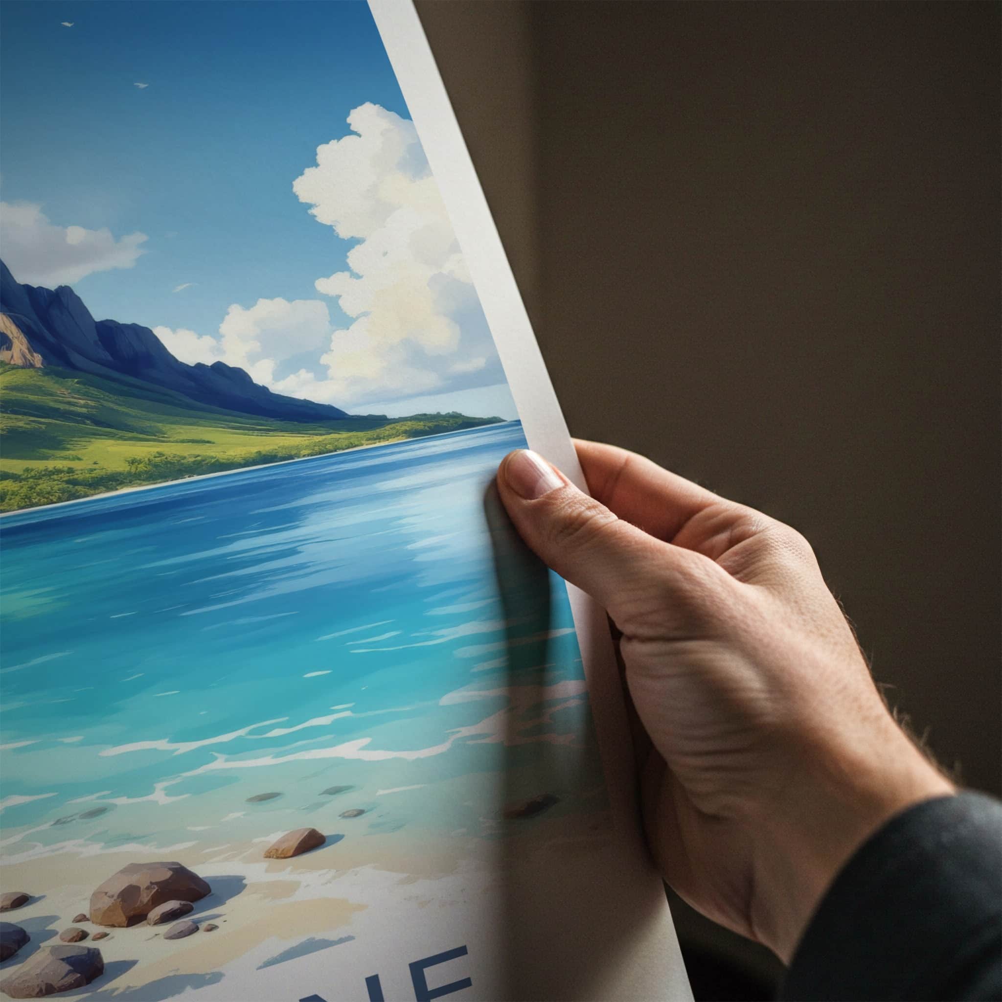Le Morne Poster - Mauritius Travel Art - Tropical Mountain Lagoon Home Decor