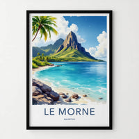 Le Morne Poster - Mauritius Travel Art - Tropical Mountain Lagoon Home Decor