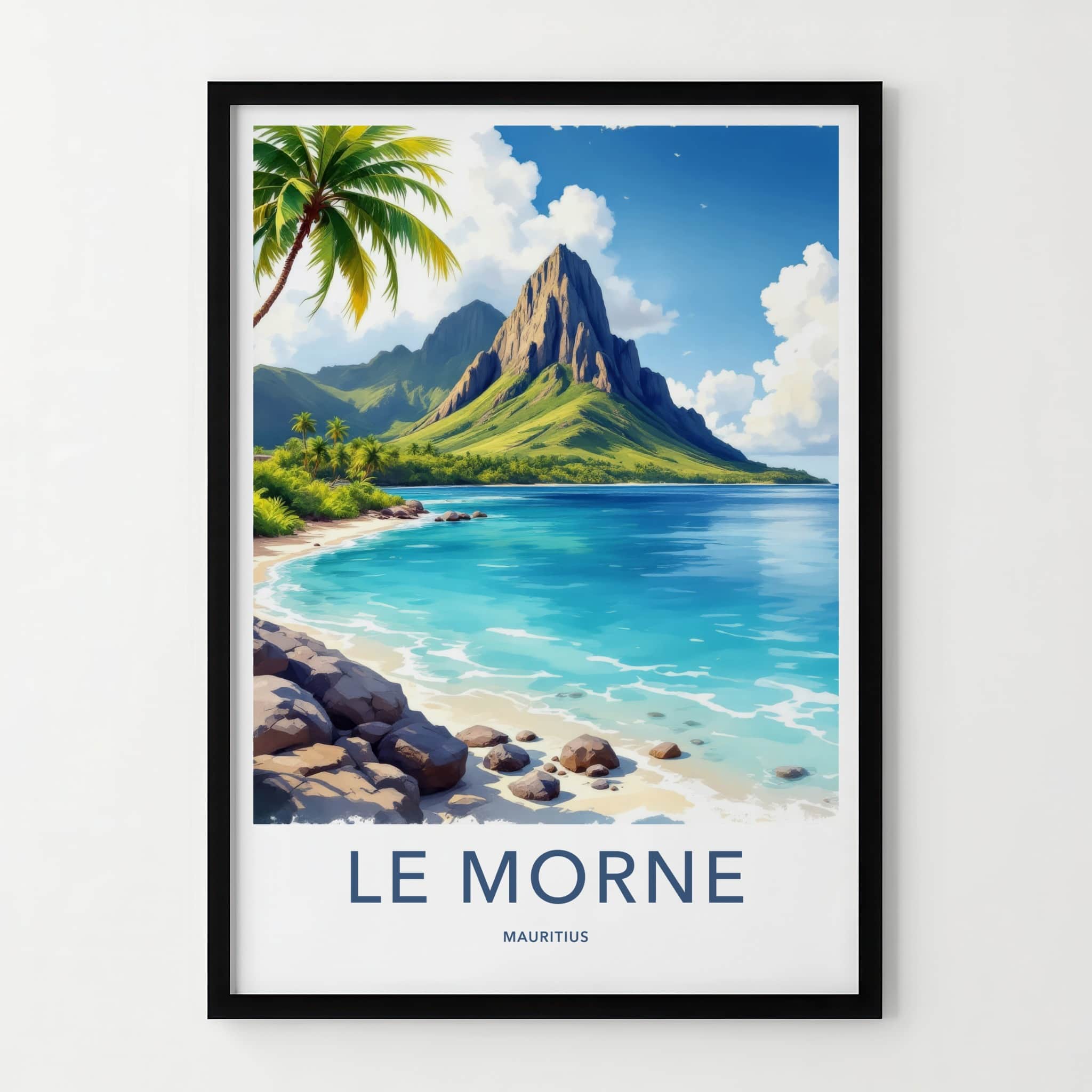 Le Morne Poster - Mauritius Travel Art - Tropical Mountain Lagoon Home Decor