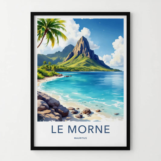 Le Morne Poster - Mauritius Travel Art - Tropical Mountain Lagoon Home Decor