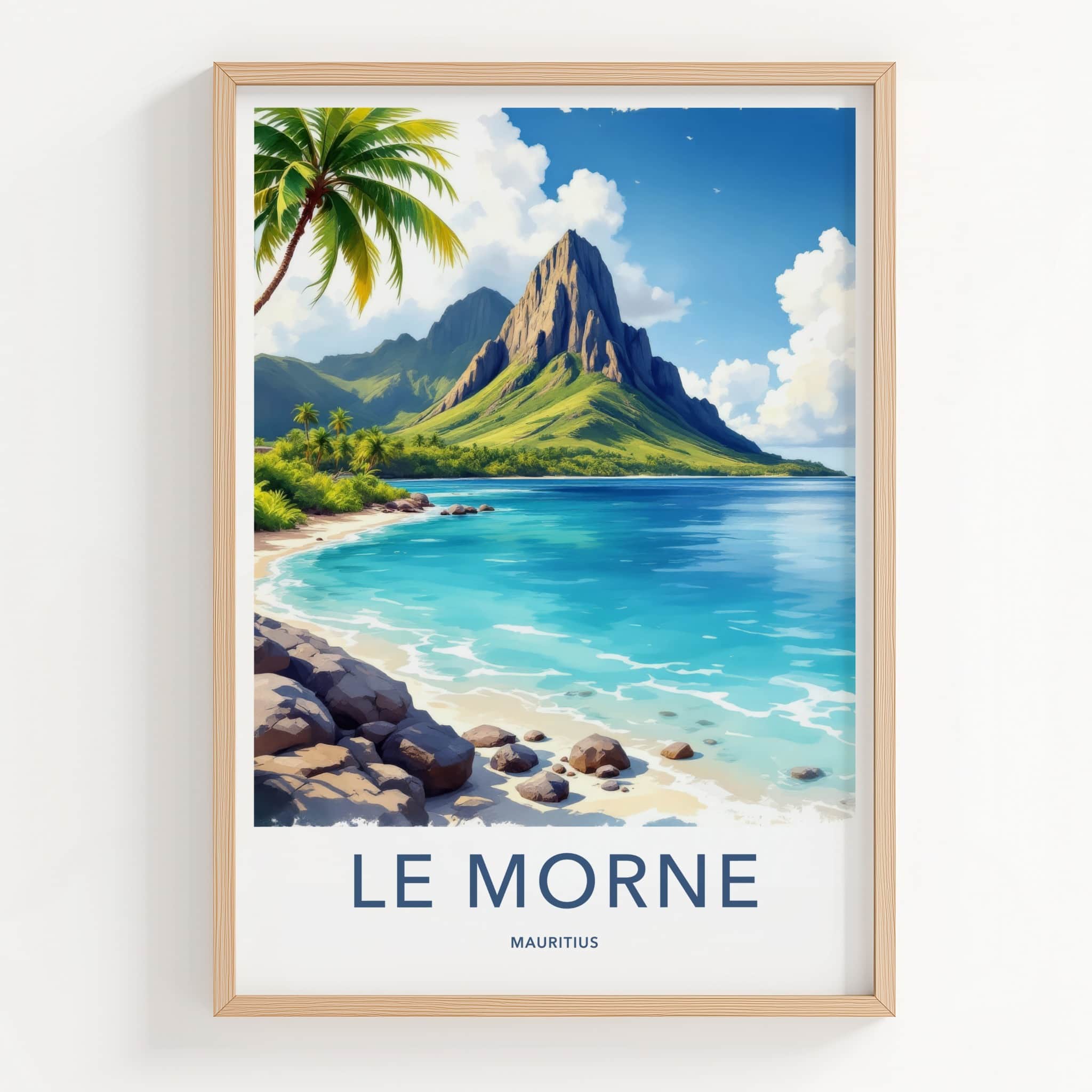 Le Morne Poster - Mauritius Travel Art - Tropical Mountain Lagoon Home Decor