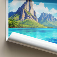 Le Morne Poster - Mauritius Travel Print - Iconic Peak Turquoise Ocean Home Decor