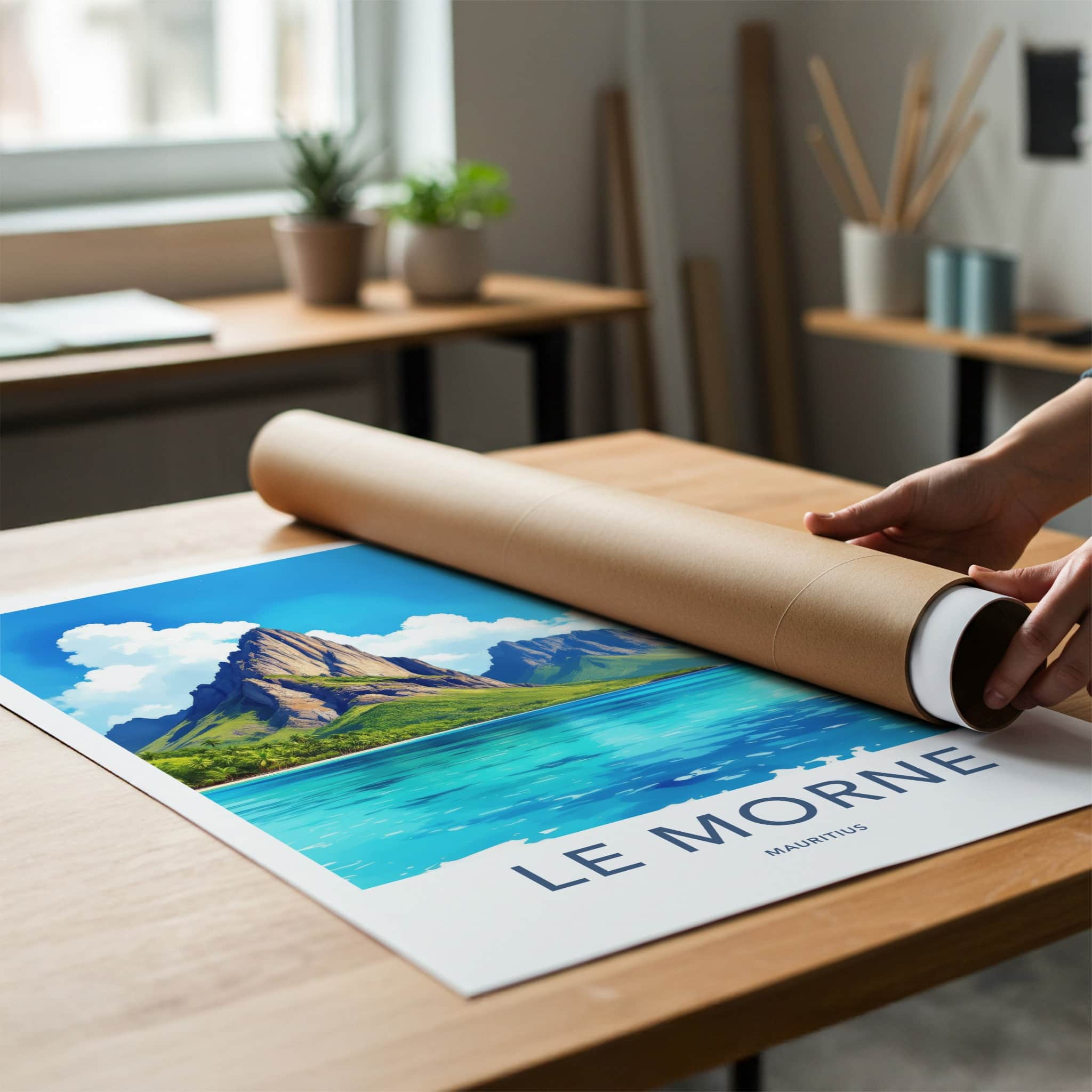 Le Morne Poster - Mauritius Travel Print - Iconic Peak Turquoise Ocean Home Decor