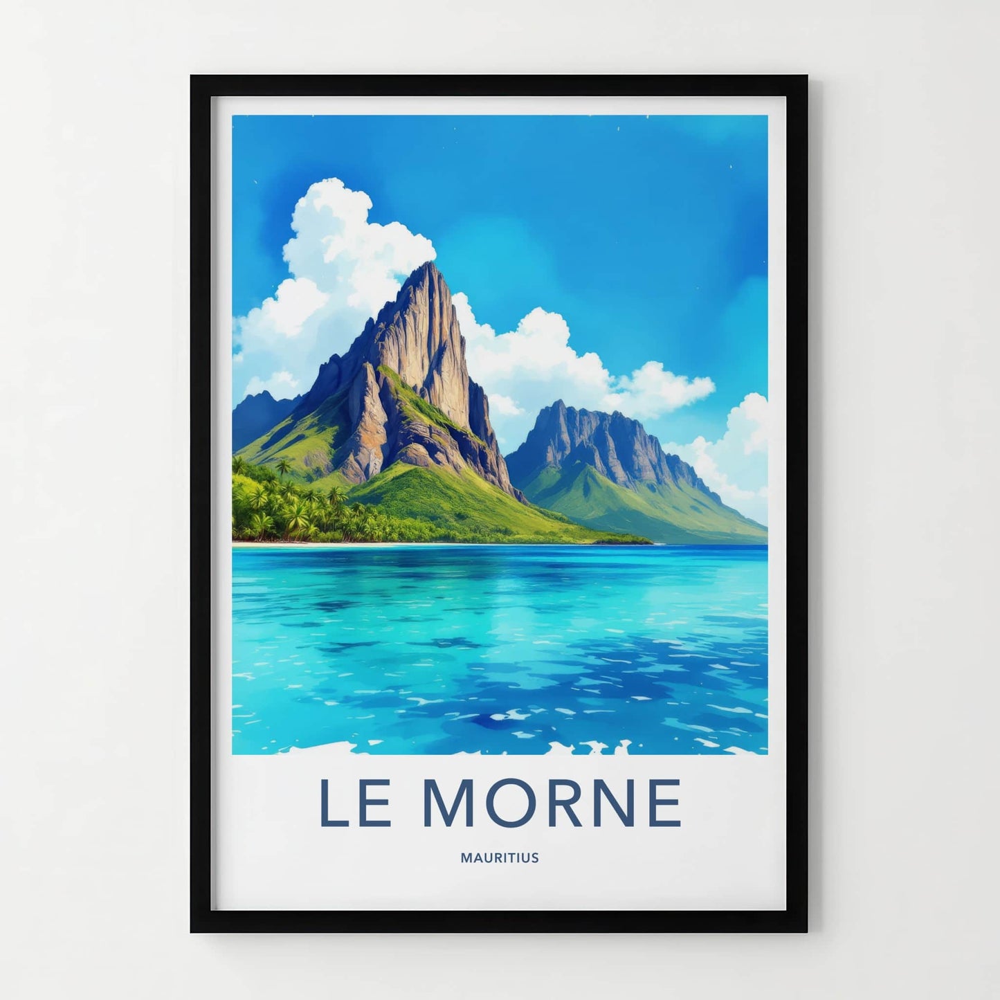 Le Morne Poster - Mauritius Travel Print - Iconic Peak Turquoise Ocean Home Decor