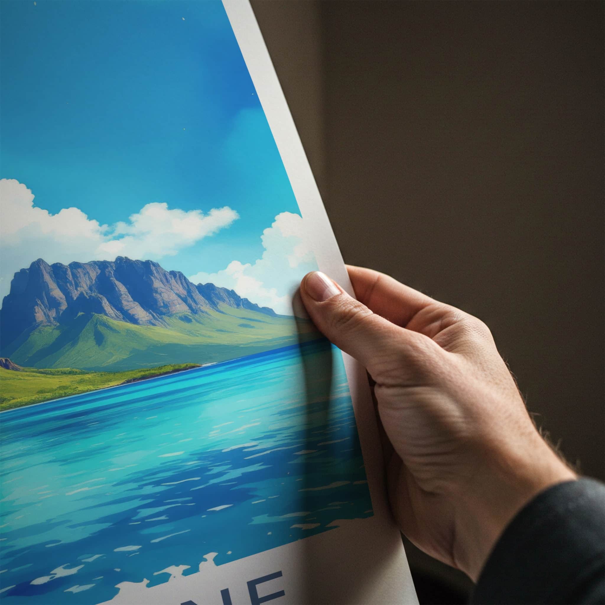Le Morne Poster - Mauritius Travel Print - Iconic Peak Turquoise Ocean Home Decor