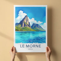 Le Morne Poster - Mauritius Travel Print - Iconic Peak Turquoise Ocean Home Decor