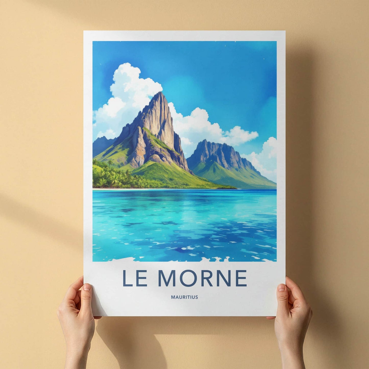 Le Morne Poster - Mauritius Travel Print - Iconic Peak Turquoise Ocean Home Decor