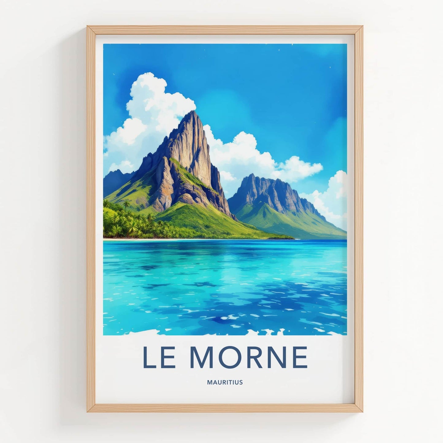 Le Morne Poster - Mauritius Travel Print - Iconic Peak Turquoise Ocean Home Decor