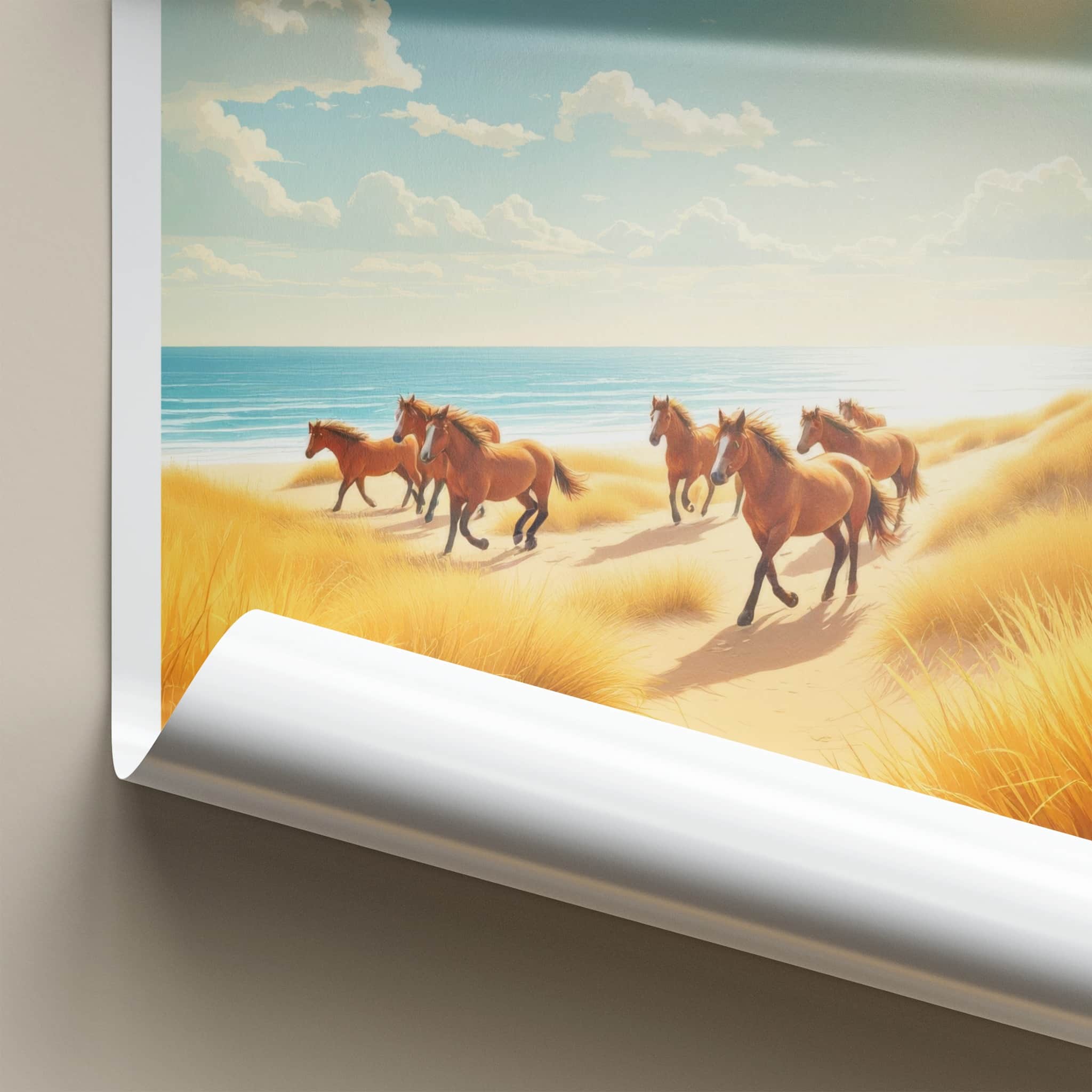 Leba Poster - Poland Framed Print - Galloping Beach Horses Lounge Decor