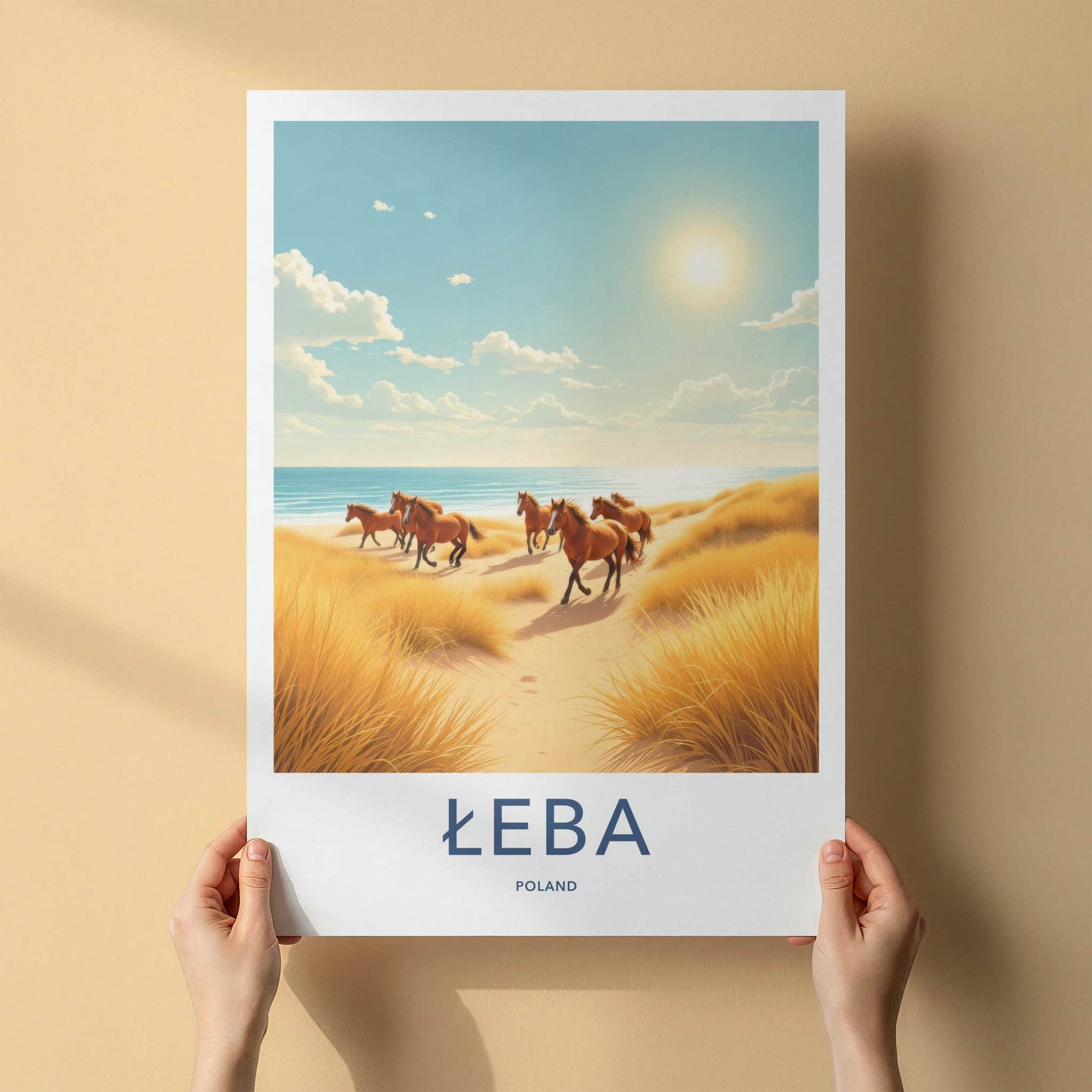 Leba Poster - Poland Framed Print - Galloping Beach Horses Lounge Decor