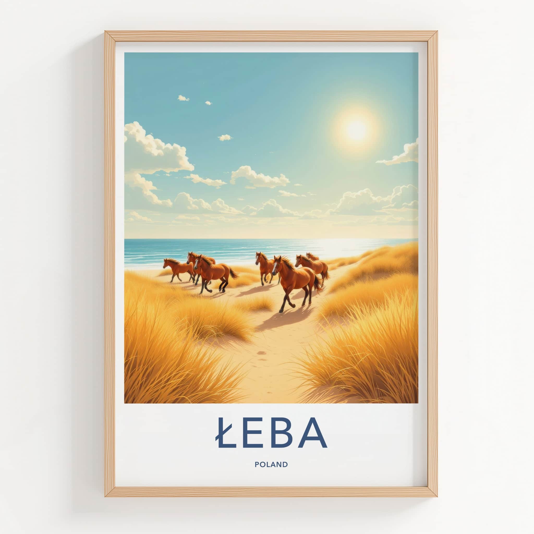 Leba Poster - Poland Framed Print - Galloping Beach Horses Lounge Decor