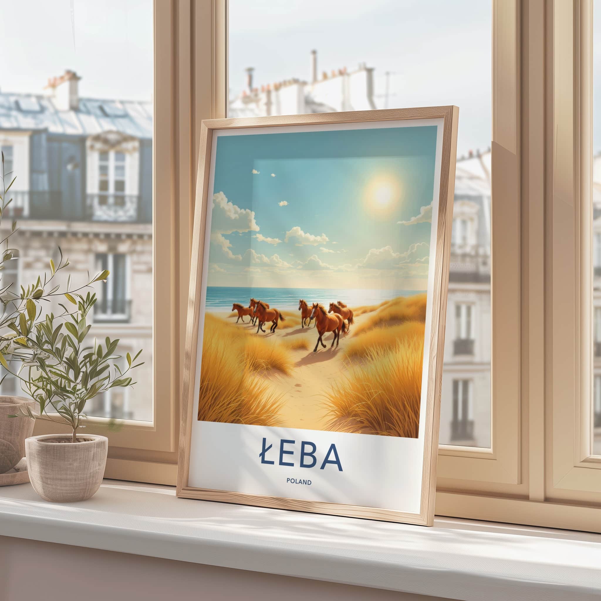Leba Poster - Poland Framed Print - Galloping Beach Horses Lounge Decor