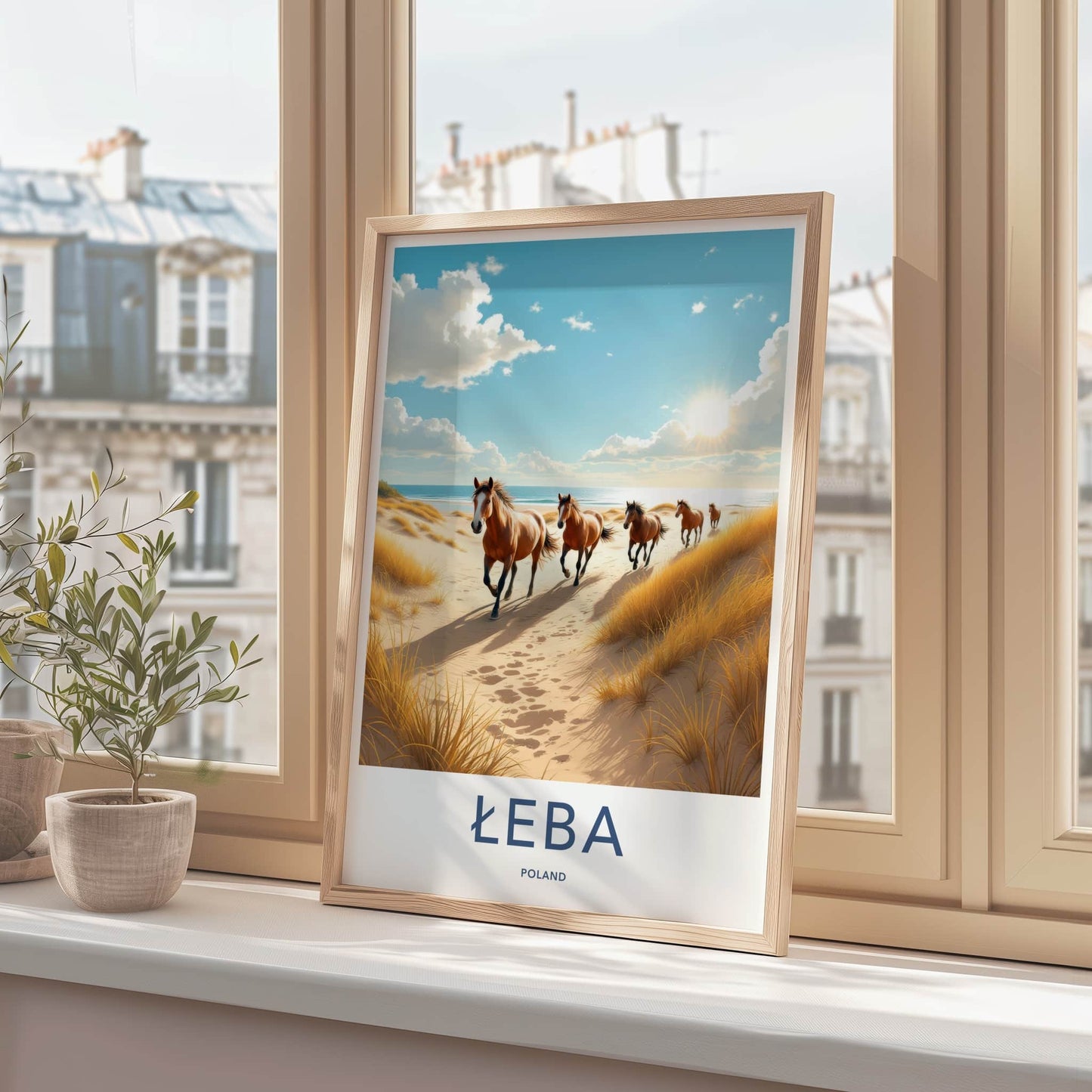LEBA Poster - Poland Framed Print - Wild Horses Beach Lounge Decor