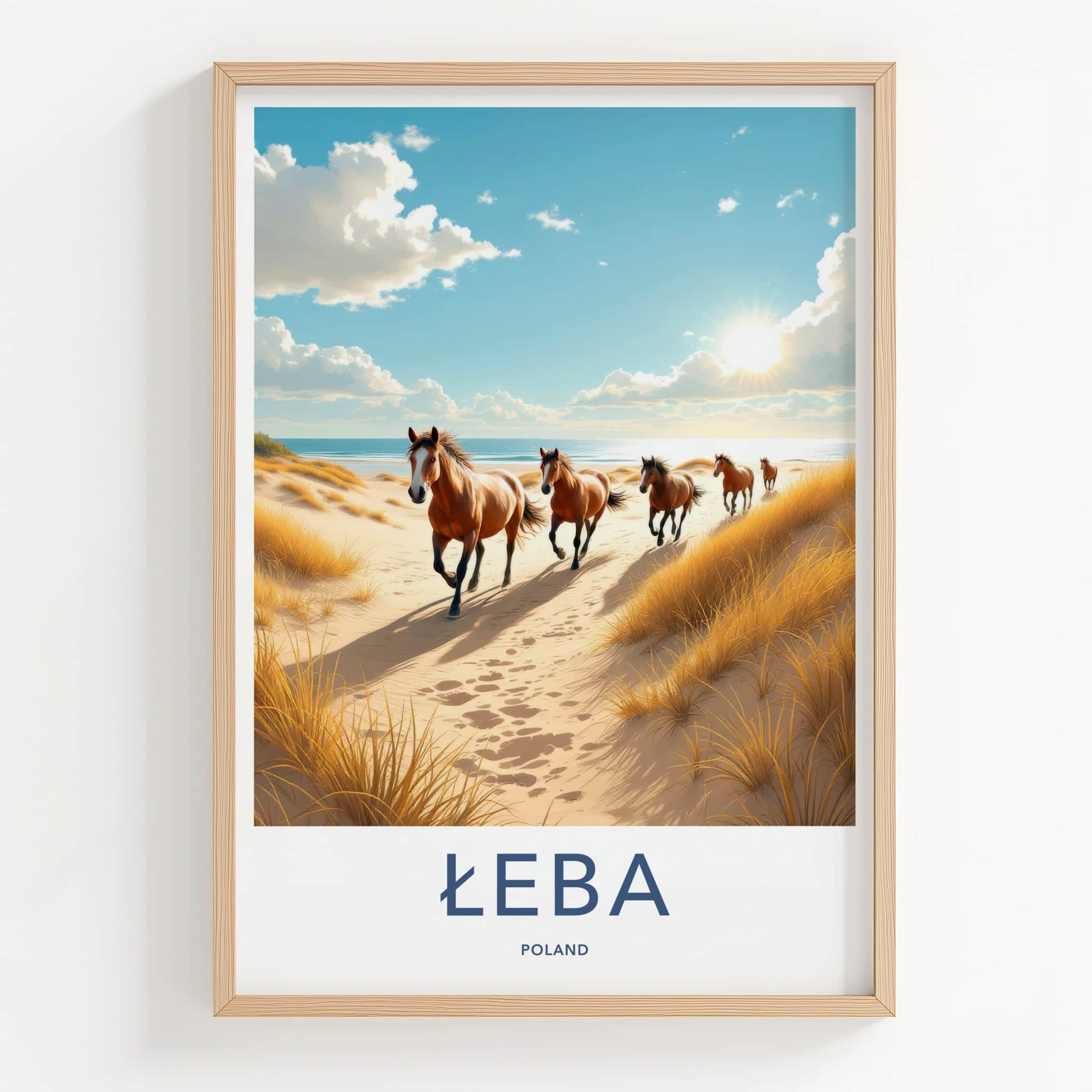 LEBA Poster - Poland Framed Print - Wild Horses Beach Lounge Decor