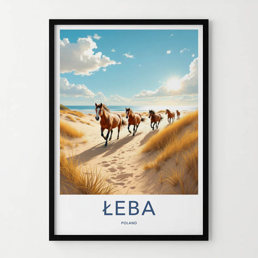 LEBA Poster - Poland Framed Print - Wild Horses Beach Lounge Decor