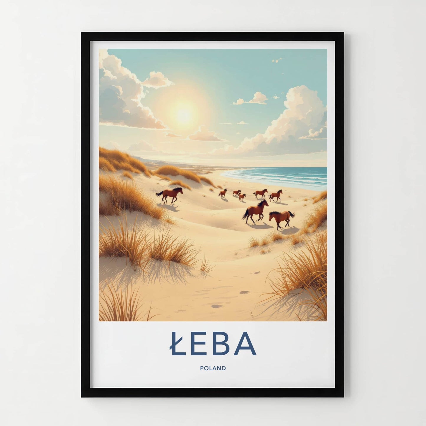 Leba Poster - Poland Travel Art - Wild Horses Beach Home Decor