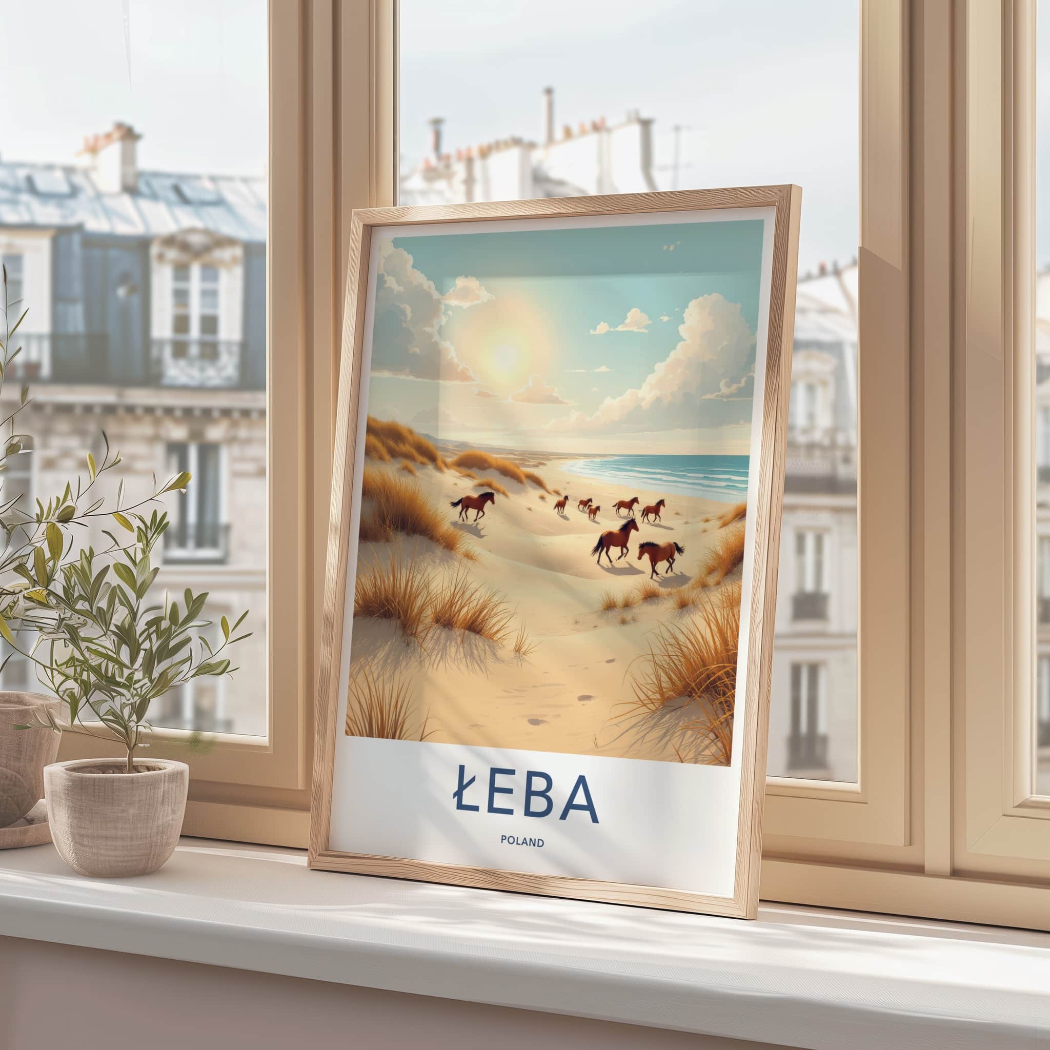Leba Poster - Poland Travel Art - Wild Horses Beach Home Decor