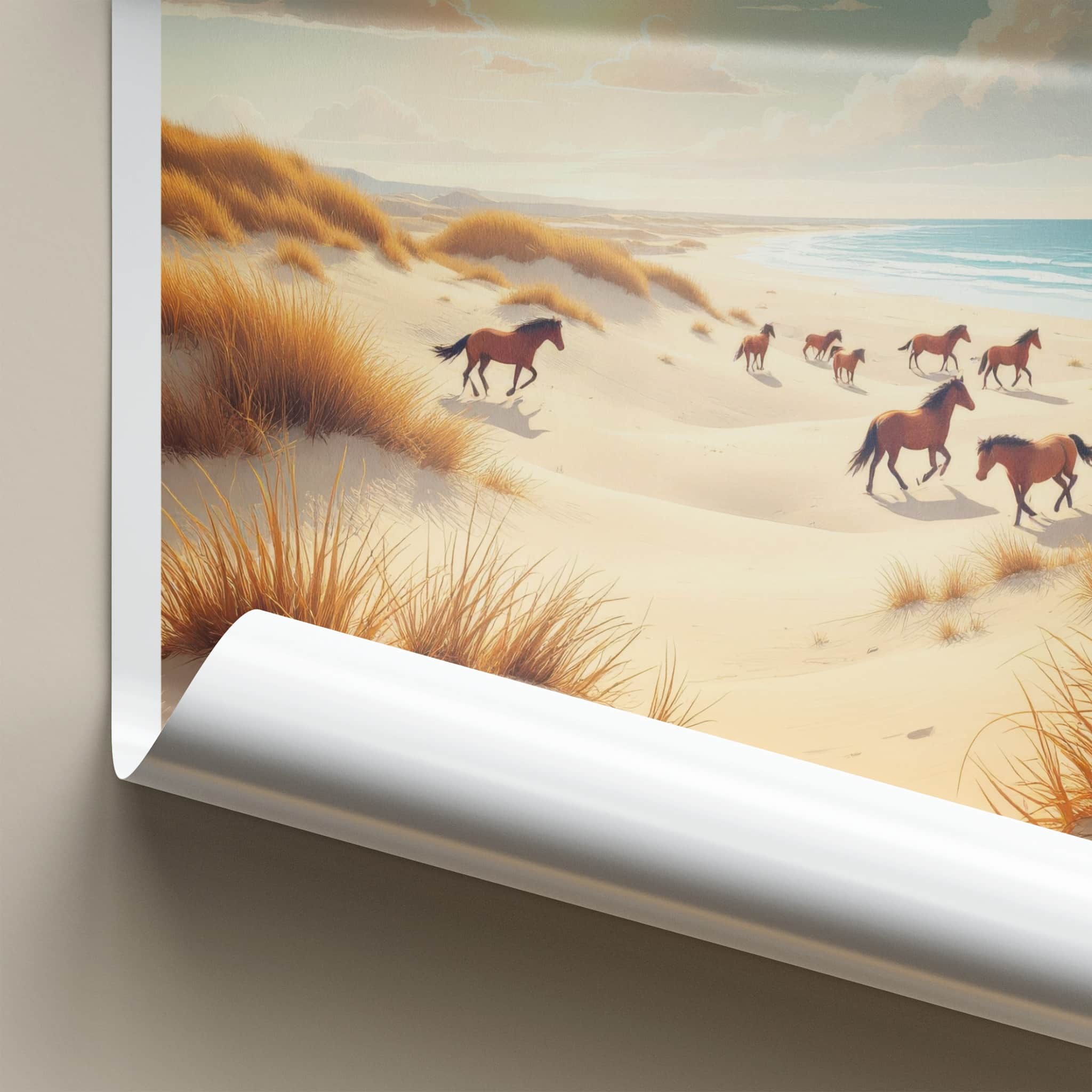 Leba Poster - Poland Travel Art - Wild Horses Beach Home Decor