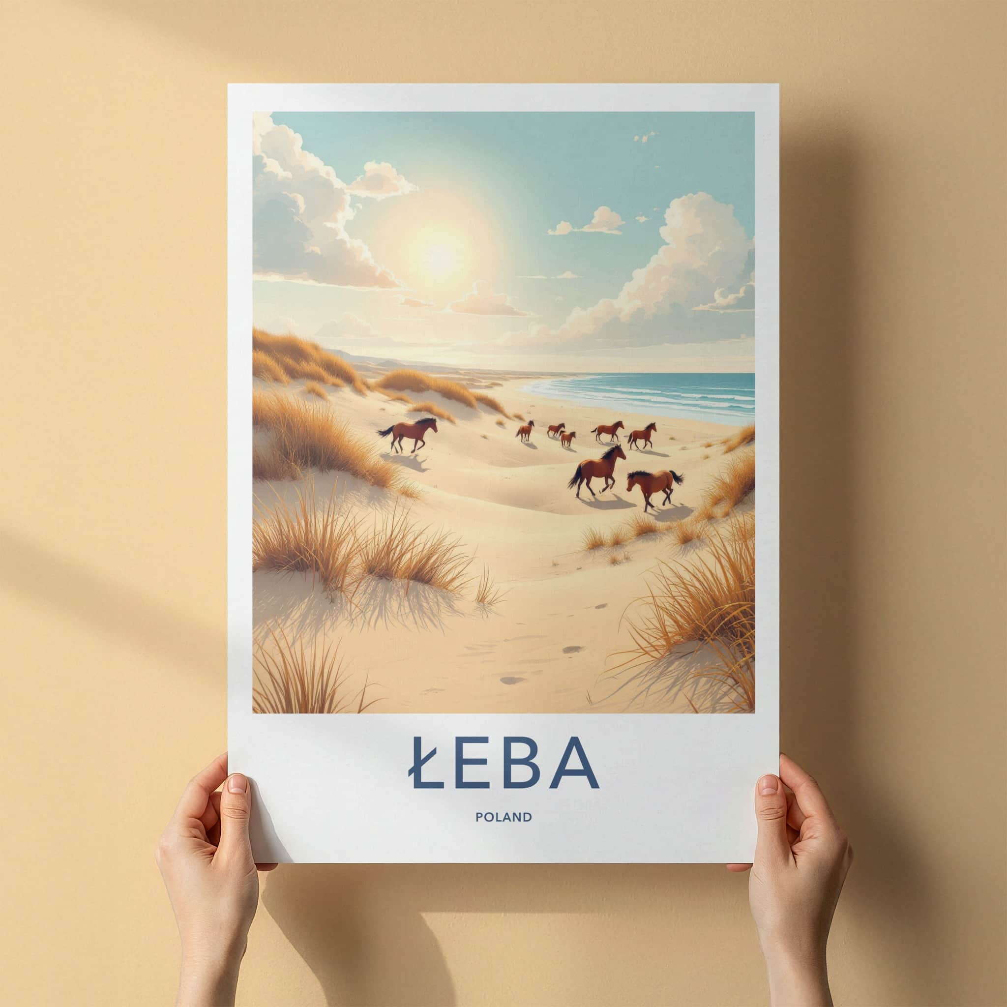 Leba Poster - Poland Travel Art - Wild Horses Beach Home Decor