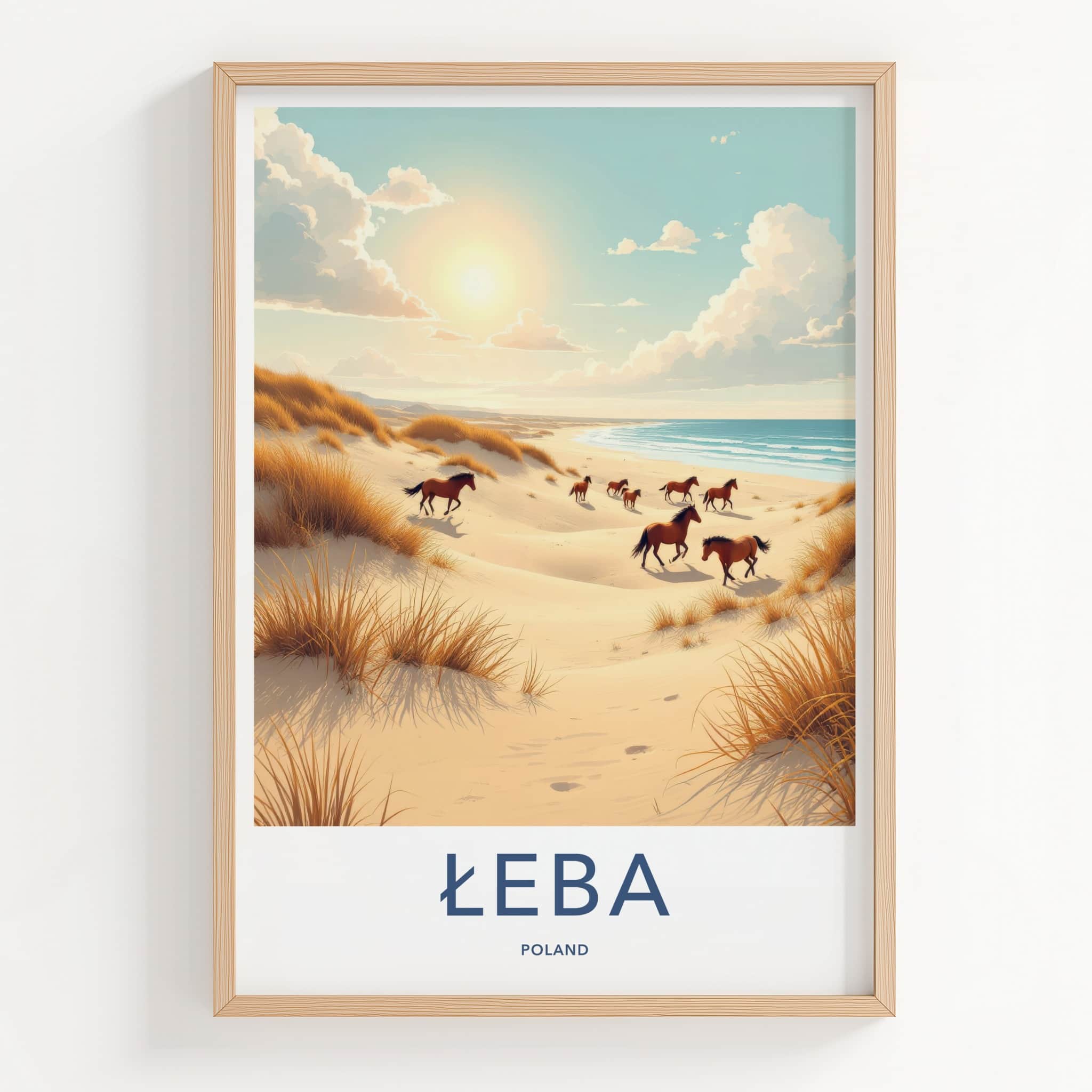 Leba Poster - Poland Travel Art - Wild Horses Beach Home Decor