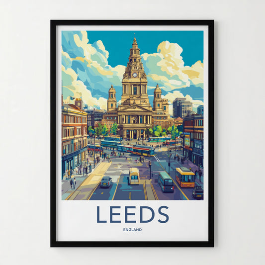 Leeds Poster - England Travel Art - Bustling City Street Home Decor