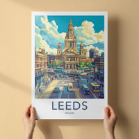 Leeds Poster - England Travel Art - Bustling City Street Home Decor