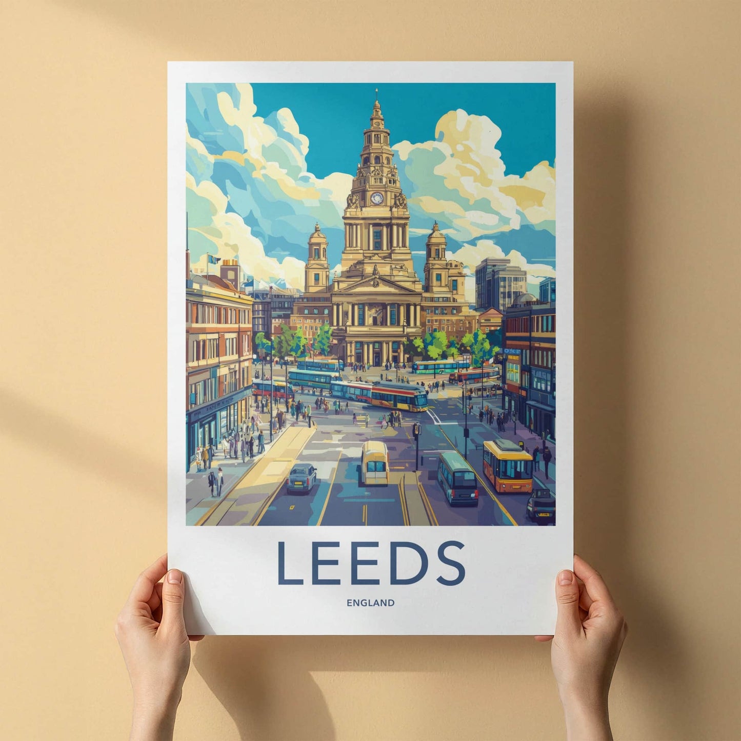 Leeds Poster - England Travel Art - Bustling City Street Home Decor
