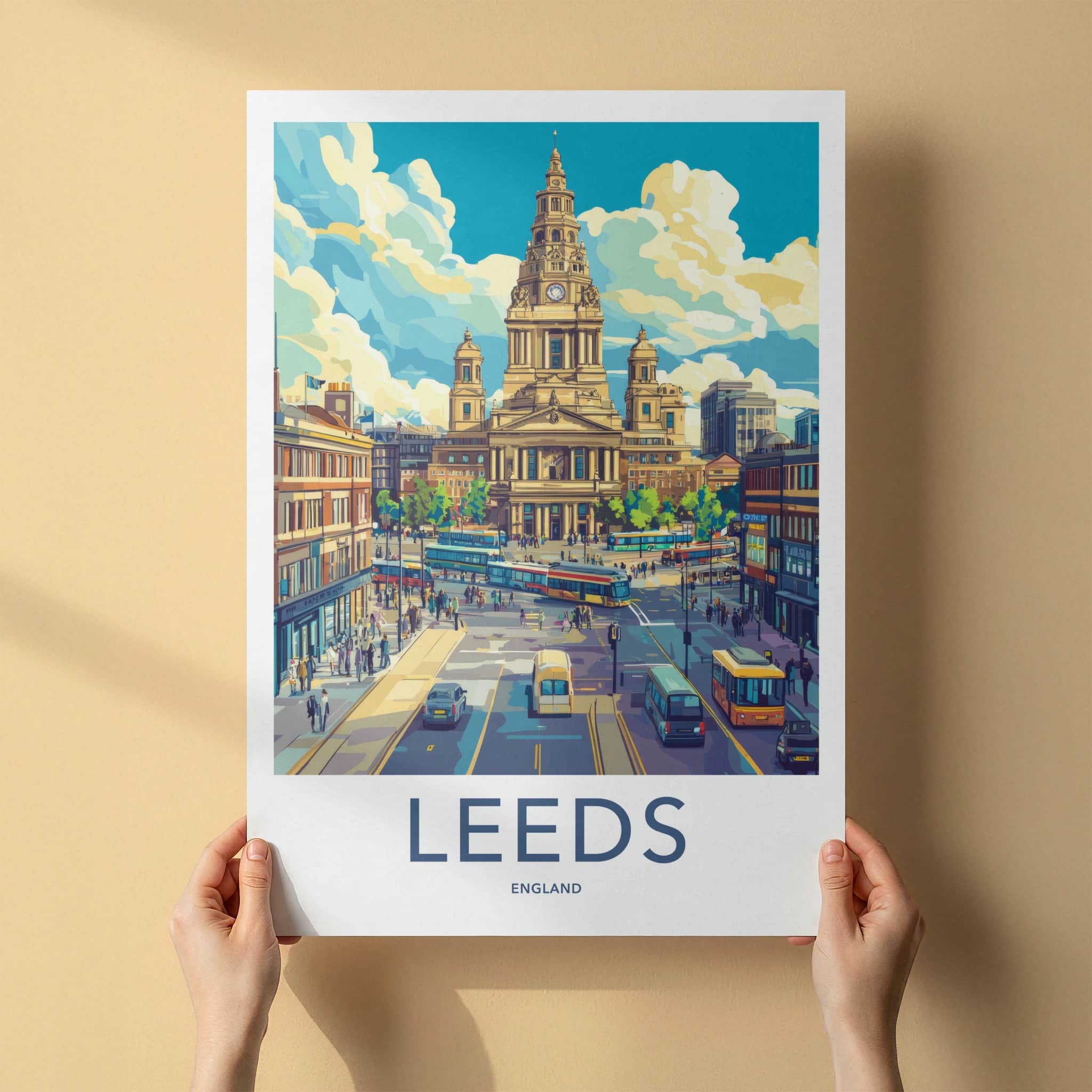 Leeds Poster - England Travel Art - Bustling City Street Home Decor