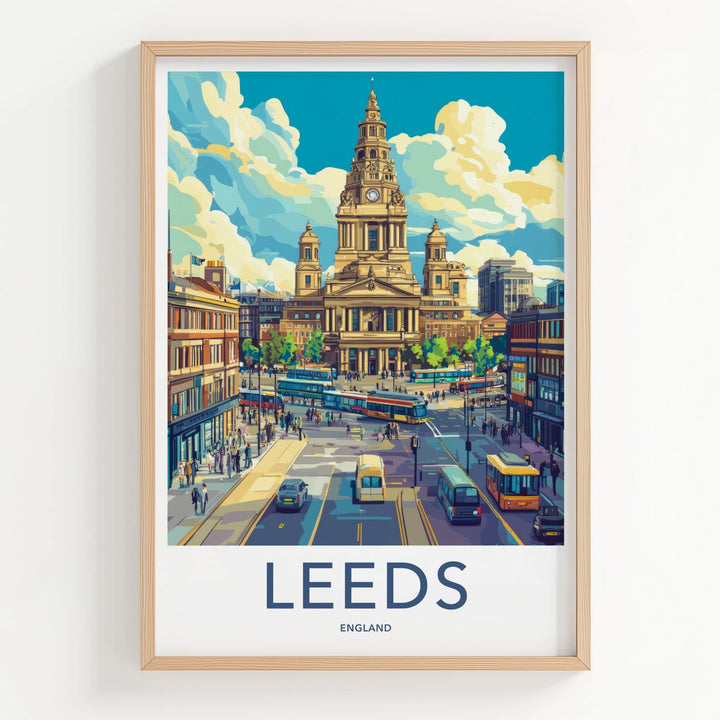 Leeds Poster - England Travel Art - Bustling City Street Home Decor