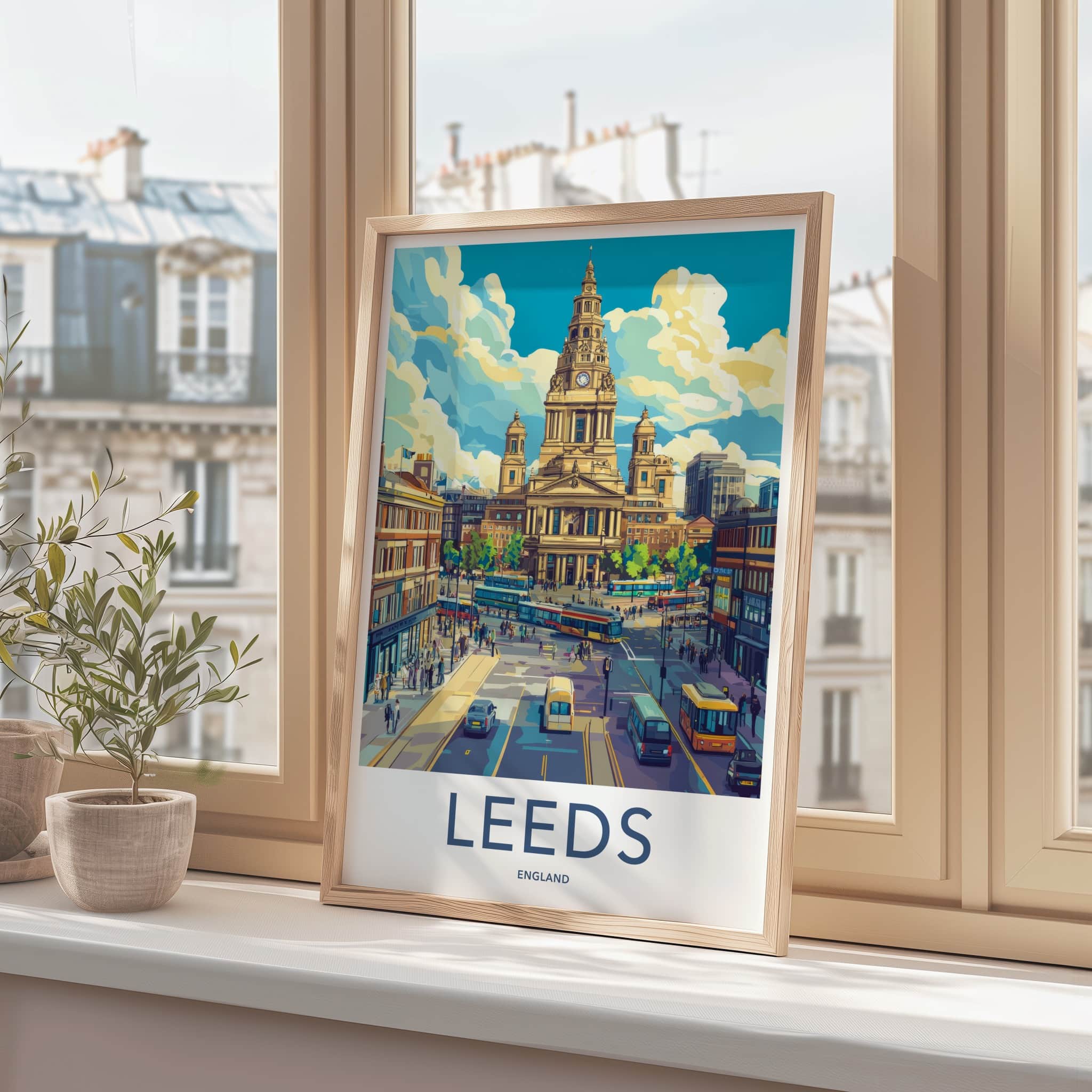Leeds Poster - England Travel Art - Bustling City Street Home Decor