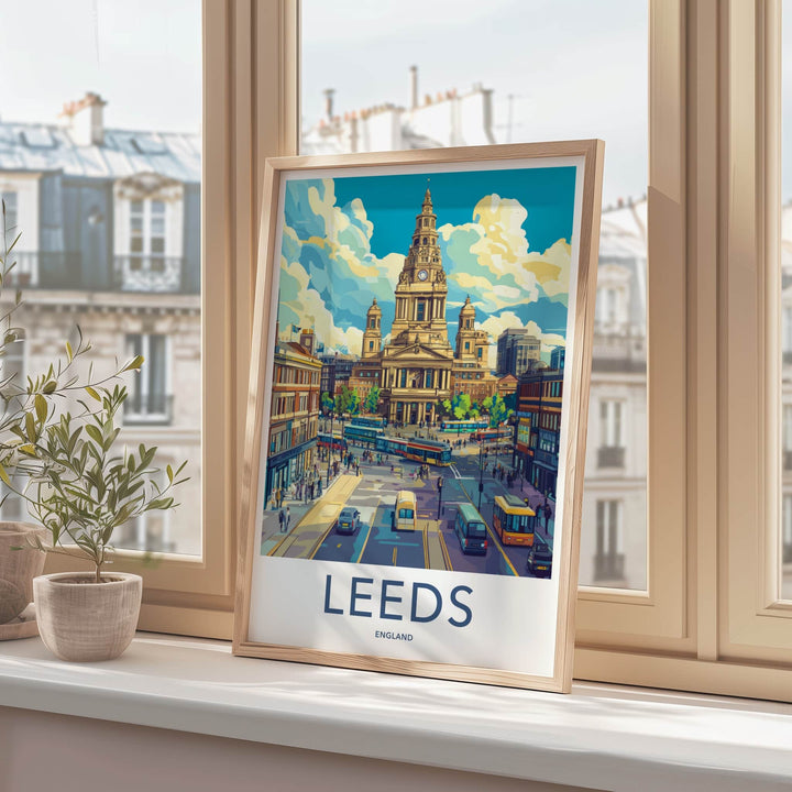 Leeds Poster - England Travel Art - Bustling City Street Home Decor