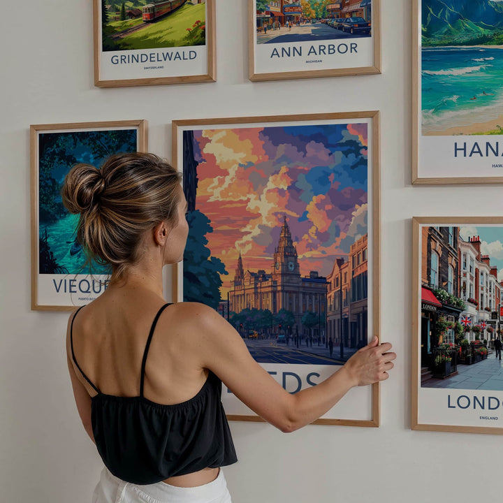Leeds Poster - England Travel Art - Clock Tower Cityscape Home Decor