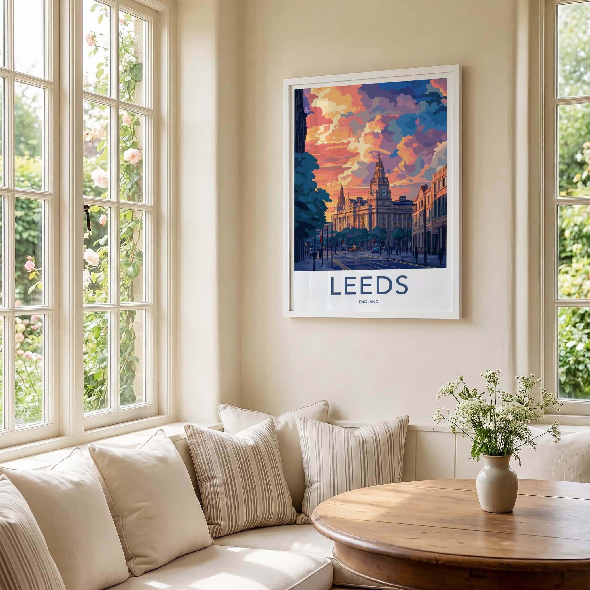 Leeds Poster - England Travel Art - Clock Tower Cityscape Home Decor