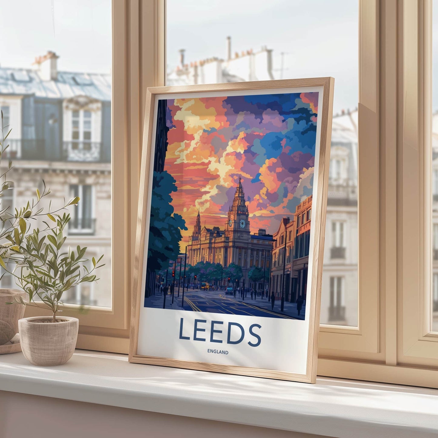 Leeds Poster - England Travel Art - Clock Tower Cityscape Home Decor
