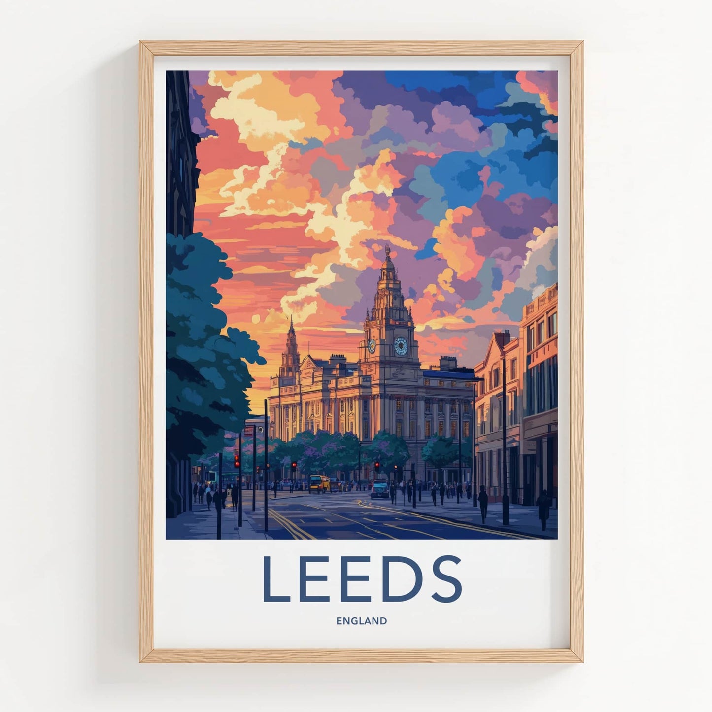 Leeds Poster - England Travel Art - Clock Tower Cityscape Home Decor