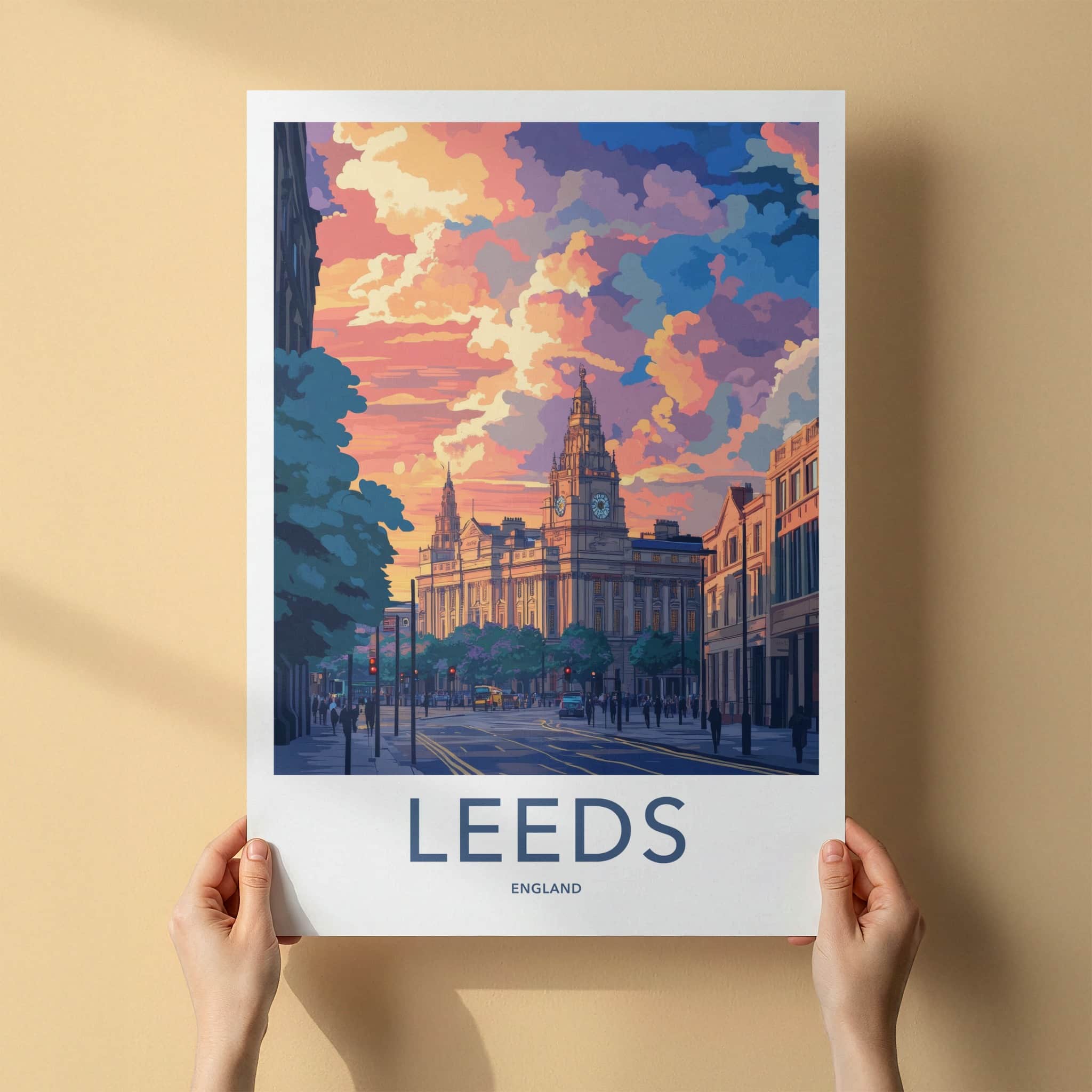 Leeds Poster - England Travel Art - Clock Tower Cityscape Home Decor