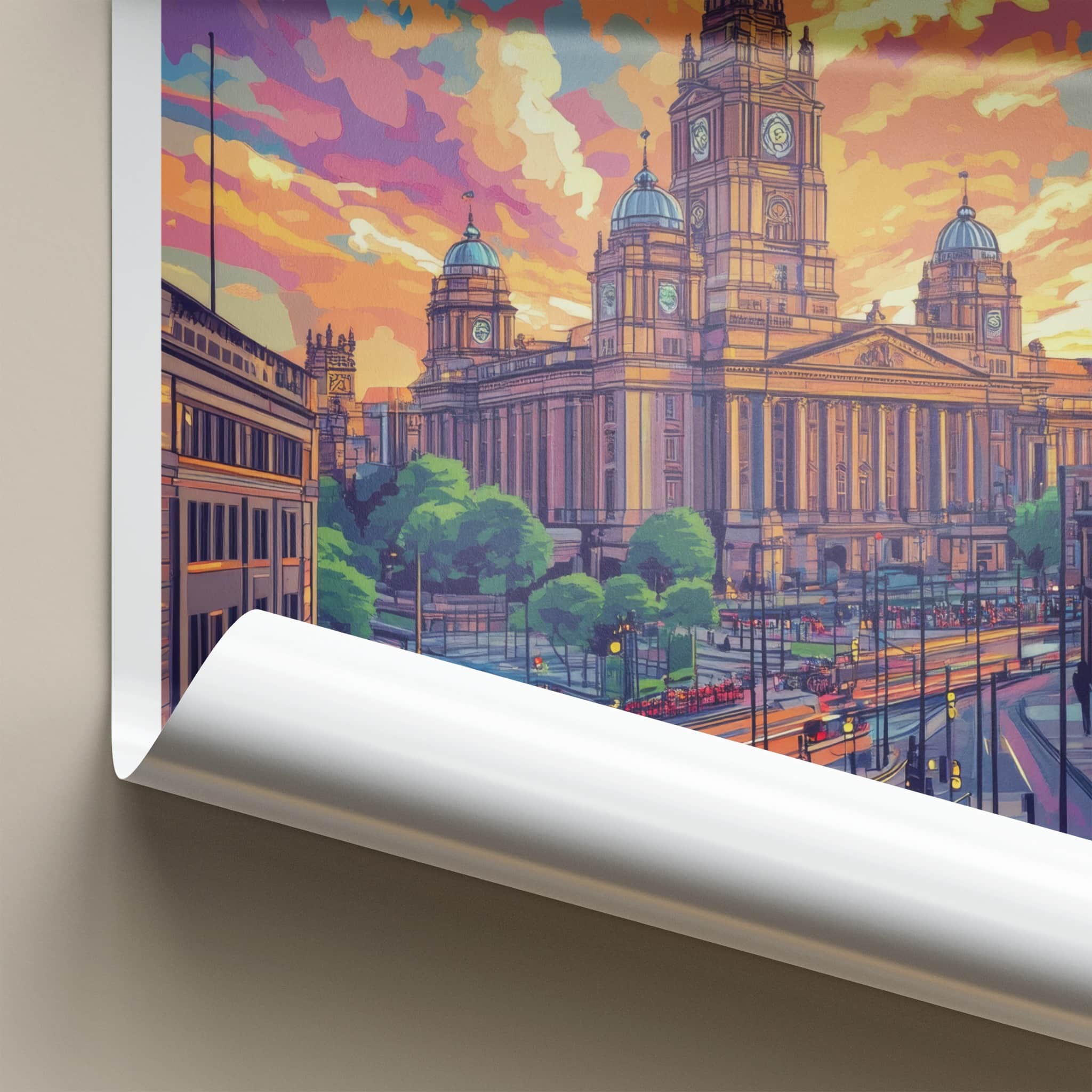 Leeds Poster - England Travel Print - Grand Building Sunset Wall Decor