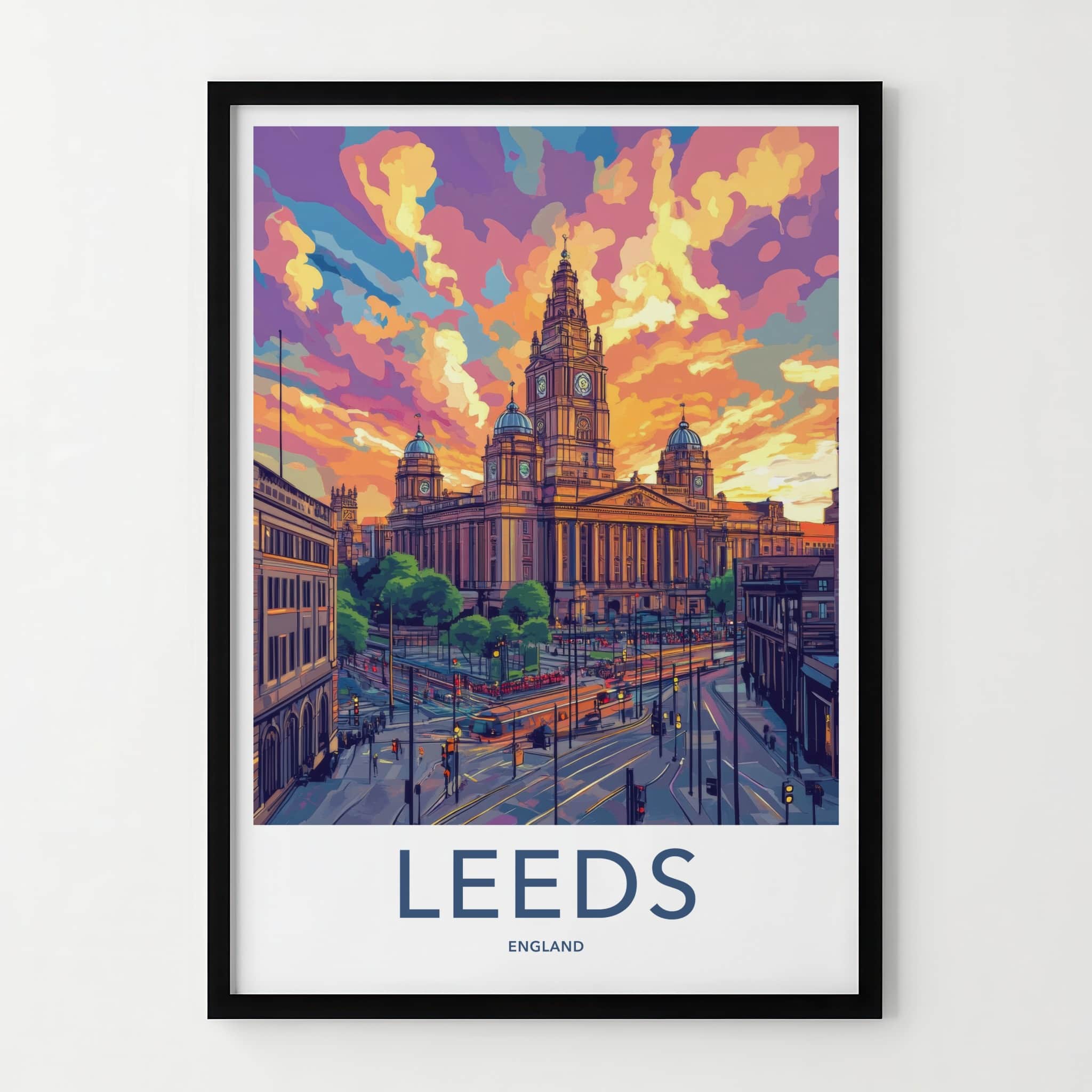 Leeds Poster - England Travel Print - Grand Building Sunset Wall Decor