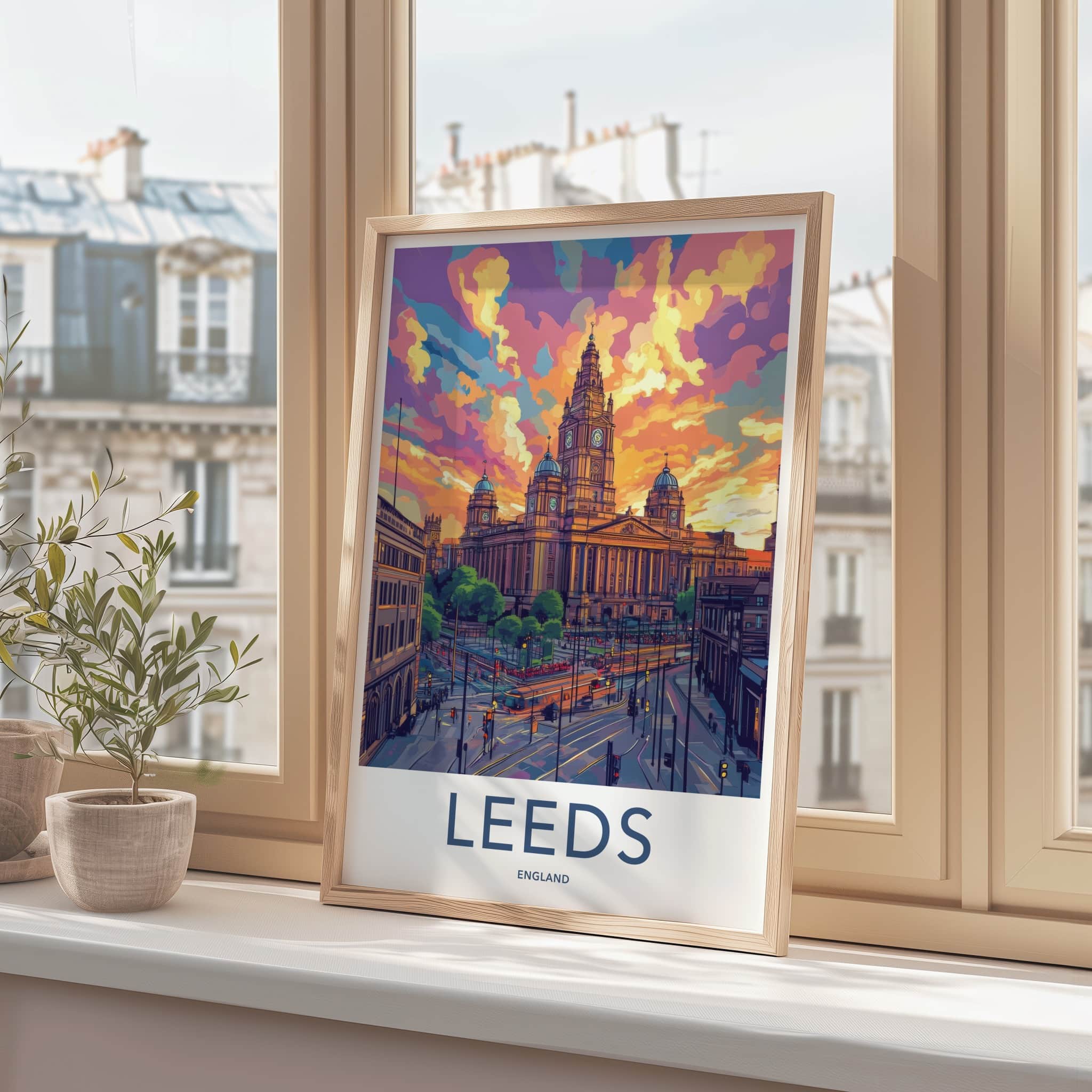 Leeds Poster - England Travel Print - Grand Building Sunset Wall Decor