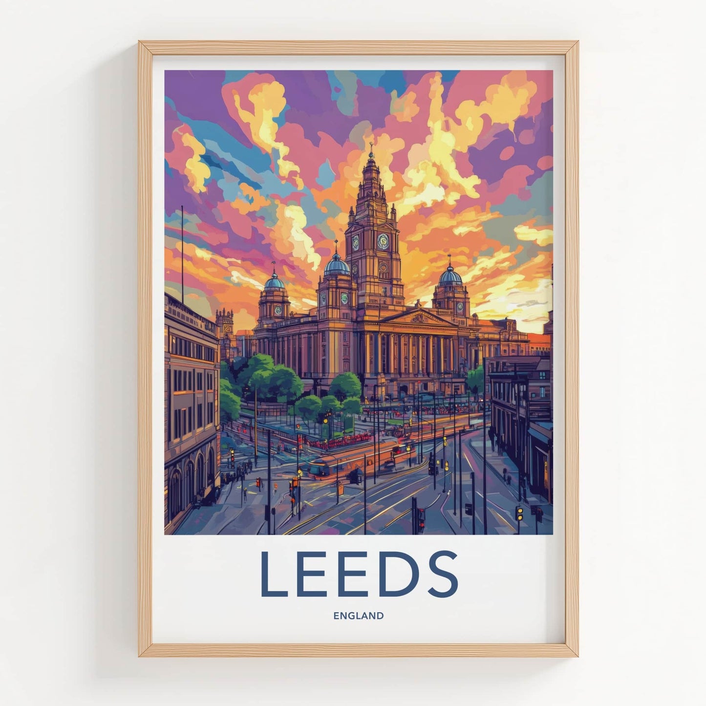 Leeds Poster - England Travel Print - Grand Building Sunset Wall Decor