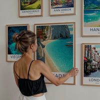 Lefkada Poster - Greece Travel Art - Cliffside Village Beach Home Decor