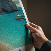 Lefkada Poster - Greece Travel Art - Cliffside Village Beach Home Decor