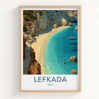 Lefkada Poster - Greece Travel Art - Village Cliff Beach Home Decor